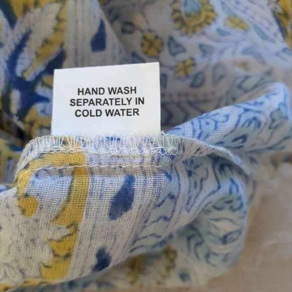 Dolma Women's Blouse S/M Indian Hand Block Print Top 100% Cotton Bell Sleeves - Picture 11 of 12